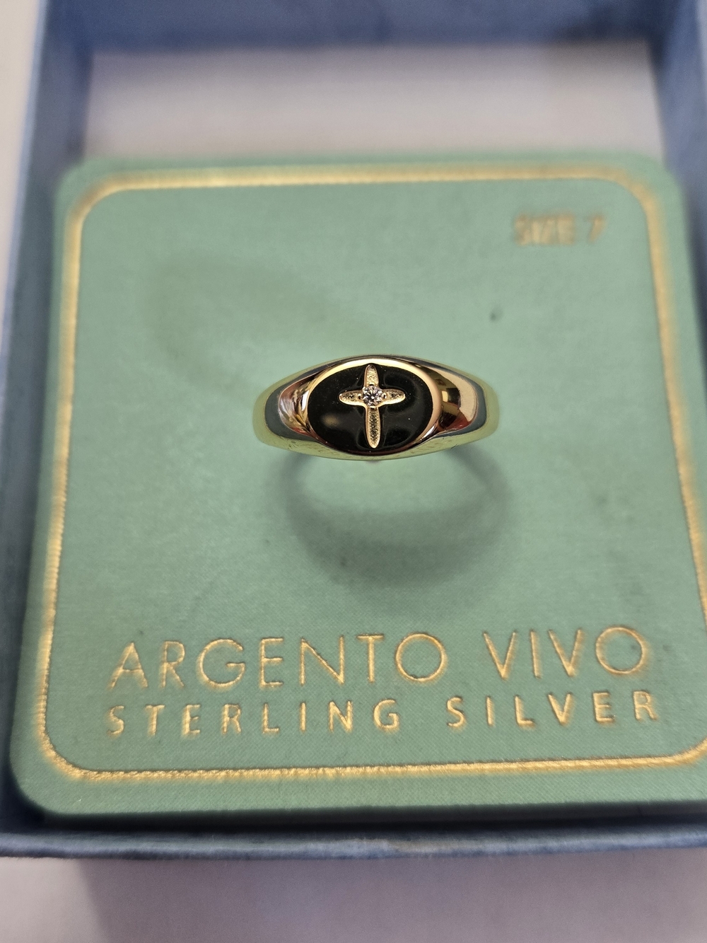 Argento Vivo Gold Plated Over Sterling Silver Cross Ring